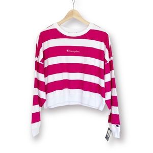 New Champion Cotton Long Sleeve Drop Shoulder Cropped Knit Top Striped S